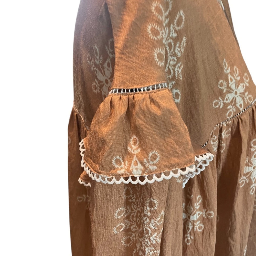 GIGIO BROWN WHITE FLORAL SIZE MEDIUM QUARTER BALLOON‎ SLEEVES DRESS, NWOT - Picture 5 of 8